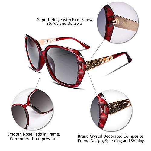 FEISEDY Oversized Polarised Square Sunglasses Sparkling Composite Large Frame Ladies Sunglasses Classic Womens Sunglasses