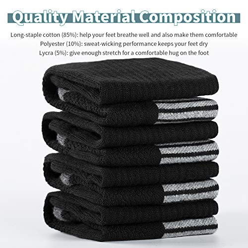 coskefy Cotton Sports Socks Cushioned Running Socks Trainer Socks for Men Women Walking Hiking Trekking Socks, 6 Pairs x black