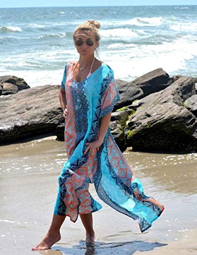 Bsubseach Chiffon Print Shirt Dress Beach Cover Up Loose Turn Down Collar Long Sleeve Bikini Kaftan Cover Ups for Swimwear Women