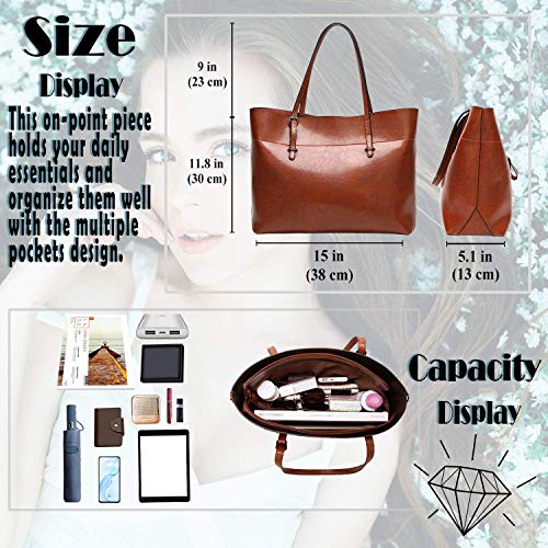 Aileese Womens Soft Leather Handbags Large Capacity Retro Vintage Top-Handle Casual Tote Shoulder Bags