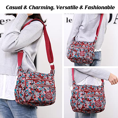 Womens Multi Pocket Casual Canvas Crossbody Bag Travel Purse Messenger Handbag for Shopping Hiking Daily Use
