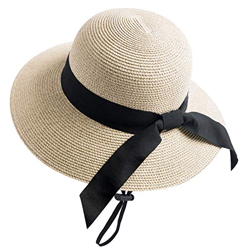 FURTALK Womens Beach Sun Straw Hat UV UPF50 Travel Foldable Brim Summer UV Hat