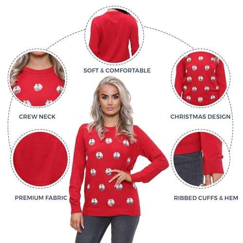 NOROZE Women's Christmas Tops Sweatshirts Sequin Jingle Bells HoHoHo Pug Mrs Claus Xmas Jumper