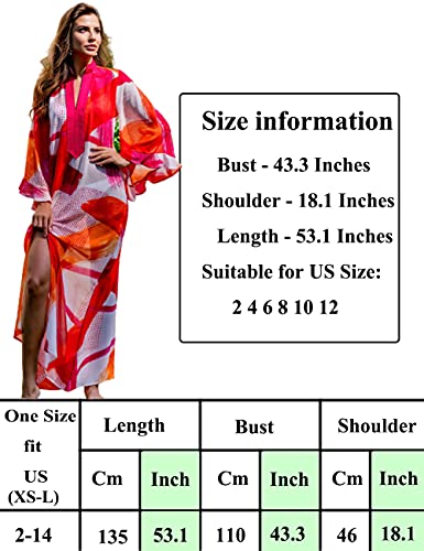 Bsubseach Chiffon Print Shirt Dress Beach Cover Up Loose Turn Down Collar Long Sleeve Bikini Kaftan Cover Ups for Swimwear Women