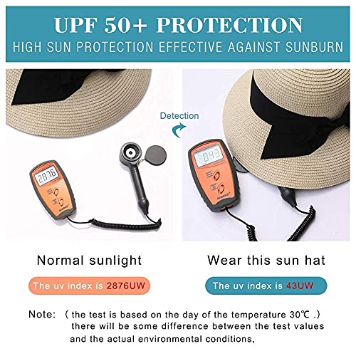 Comhats Sun Hats for Women Foldable UV Protection Large Wide Brimmed Floppy Panama Style Straw Beach Hat Fashionable Fedora Adjustable Beige