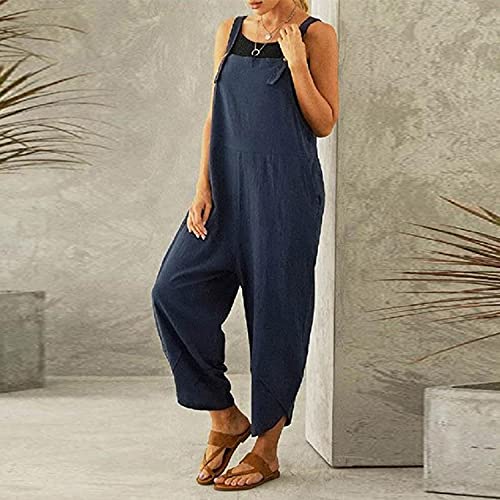 Runstarshow Womens Summer Casual Spaghetti Strap Sleeveless Baggy Jumpsuit Dungarees Wide Leg Loose Overalls Rompers