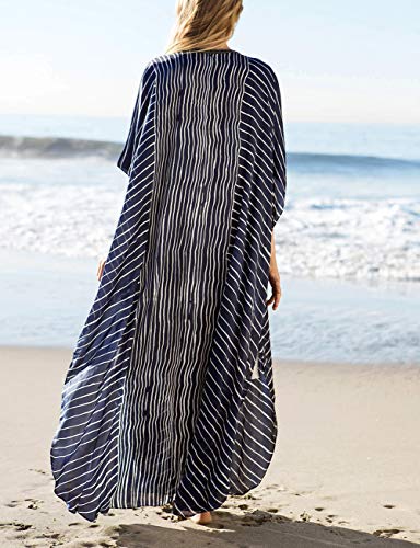 Bsubseach Chiffon Print Shirt Dress Beach Cover Up Loose Turn Down Collar Long Sleeve Bikini Kaftan Cover Ups for Swimwear Women