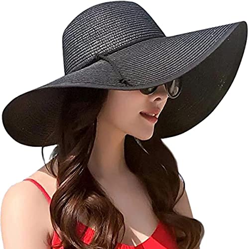 Lanzom Womens 5.5 Inches Wide Brim Straw Hat Floppy Foldable Roll up Cap Beach Sun Hat