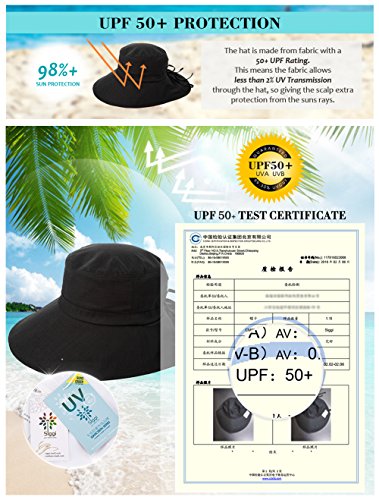 Comhats Ladies Sun Hat Foldable UPF 50 Wide Brim with Neck Protection Summer Spring UV Cotton Safari Gardening Walking Hat with Chin Strap Beige Small