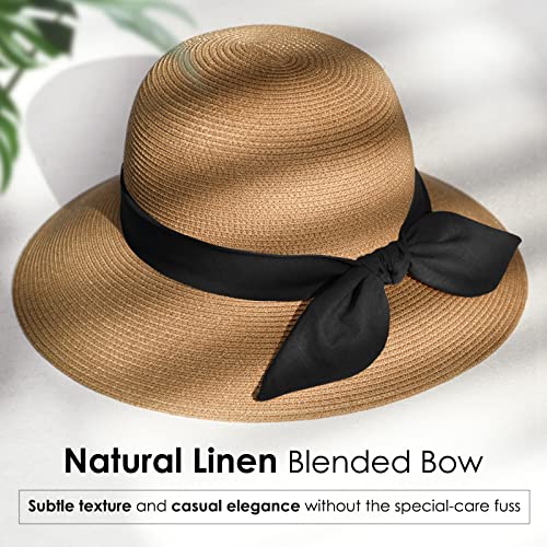 FURTALK Womens Beach Sun Straw Hat UV UPF50 Travel Foldable Brim Summer UV Hat