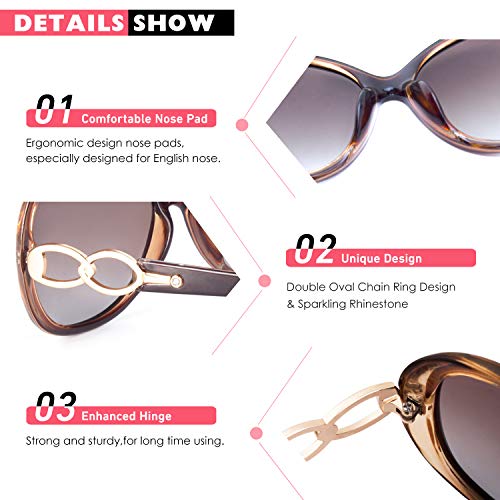 CGID Sunglasses Womens Ladies Polarised Retro Designer Sun Glasses Brown Big Frame Oversized Shades UV Protection Goggles