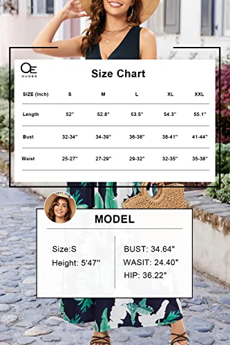 OUGES Women's Summer Casual V Neck Short Sleeve Floral Pattern Wrap Ladies Maxi Long Dress with Pockets