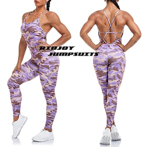 RIOJOY Backless Sports Bandage Romper Playsuit Yoga Jumpsuit for Women All in One Gym Wear