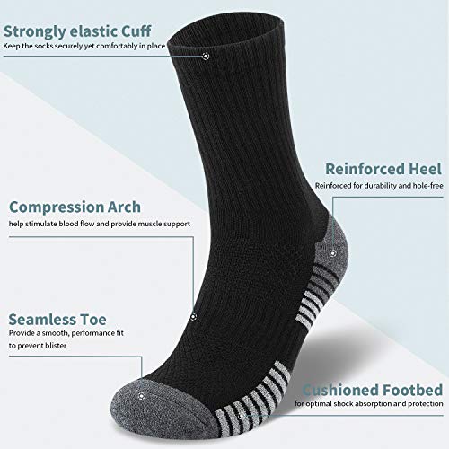 coskefy Cotton Sports Socks Cushioned Running Socks Trainer Socks for Men Women Walking Hiking Trekking Socks, 6 Pairs x black