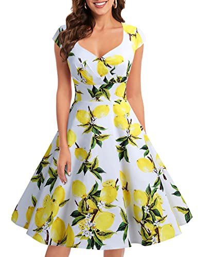 bbonlinedress Women's 50s 60s A Line Rockabilly Dress Cap Sleeve Vintage Swing Party Dress Blush