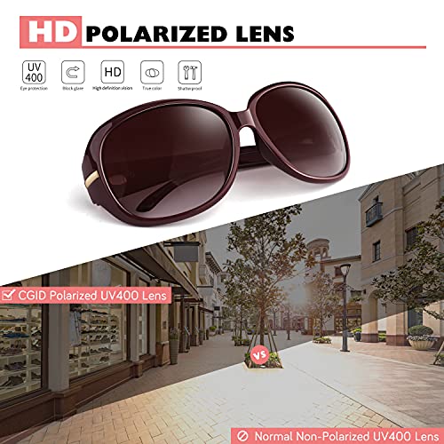 CGID Sunglasses Womens Ladies Polarised Retro Designer Sun Glasses Brown Big Frame Oversized Shades UV Protection Goggles