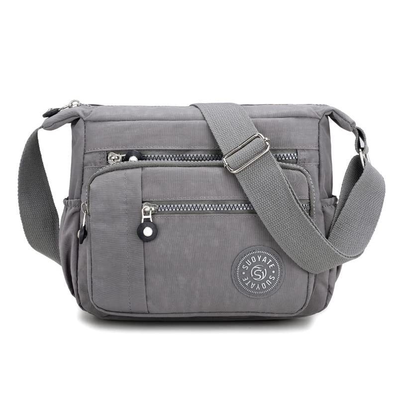 Womens Multi Pocket Casual Canvas Crossbody Bag Travel Purse Messenger Handbag for Shopping Hiking Daily Use
