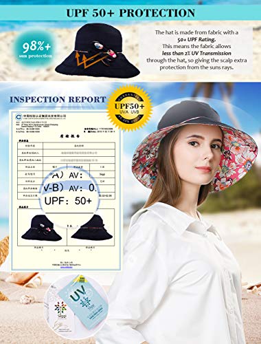 Comhats Ladies Sun Hat Foldable UPF 50 Wide Brim with Neck Protection Summer Spring UV Cotton Safari Gardening Walking Hat with Chin Strap Beige Small