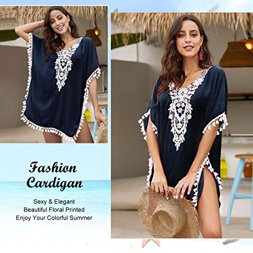Women's Chiffon Tassel Swimsuit Summer Beach Cover Up Swimwear Dress Beachwear (Black)