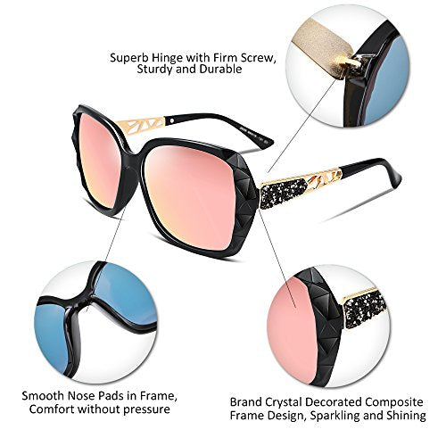 FEISEDY Oversized Polarised Square Sunglasses Sparkling Composite Large Frame Ladies Sunglasses Classic Womens Sunglasses