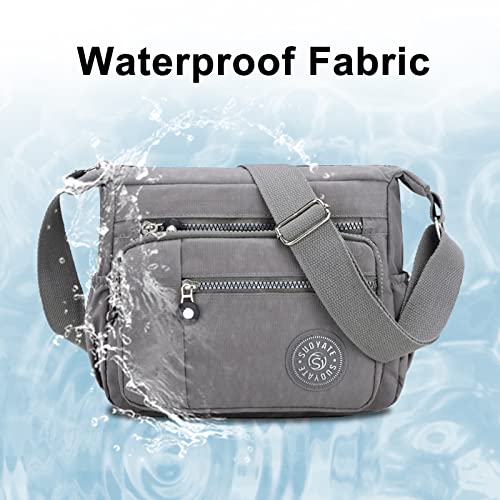Womens Multi Pocket Casual Canvas Crossbody Bag Travel Purse Messenger Handbag for Shopping Hiking Daily Use