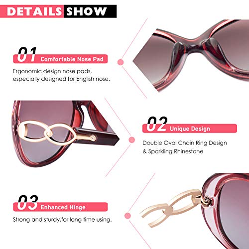 CGID Sunglasses Womens Ladies Polarised Retro Designer Sun Glasses Brown Big Frame Oversized Shades UV Protection Goggles