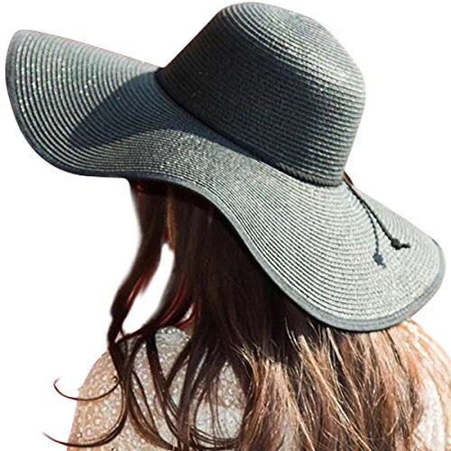 Lanzom Womens 5.5 Inches Wide Brim Straw Hat Floppy Foldable Roll up Cap Beach Sun Hat