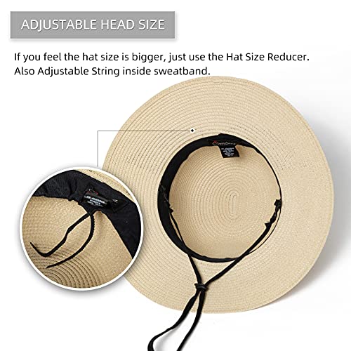 Comhats Sun Hats for Women Foldable UV Protection Large Wide Brimmed Floppy Panama Style Straw Beach Hat Fashionable Fedora Adjustable Beige