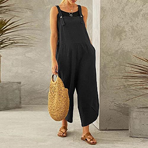 Runstarshow Womens Summer Casual Spaghetti Strap Sleeveless Baggy Jumpsuit Dungarees Wide Leg Loose Overalls Rompers