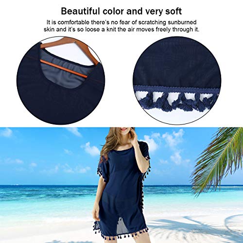 Women's Chiffon Tassel Swimsuit Summer Beach Cover Up Swimwear Dress Beachwear (Black)