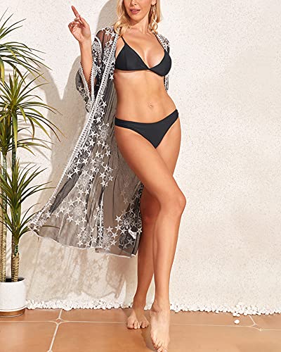 Women Swimsuit Cover Up Bathing Suit Kimono Long Beach Dress Floral Lace Bikini Swim Coverup Sun Protection Clothing