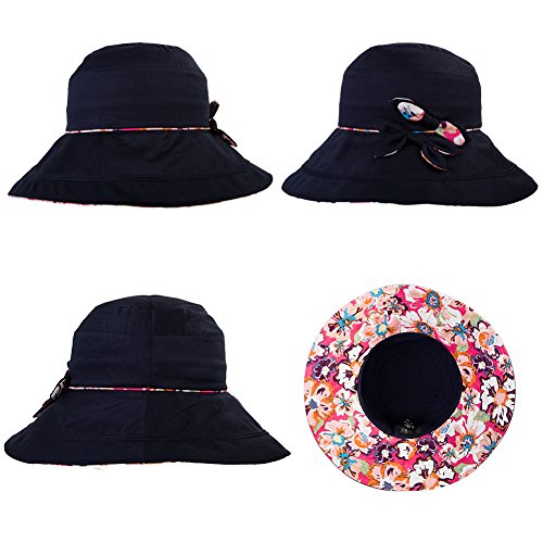 Comhats Ladies Sun Hat Foldable UPF 50 Wide Brim with Neck Protection Summer Spring UV Cotton Safari Gardening Walking Hat with Chin Strap Beige Small