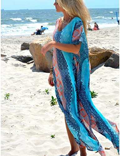 Bsubseach Chiffon Print Shirt Dress Beach Cover Up Loose Turn Down Collar Long Sleeve Bikini Kaftan Cover Ups for Swimwear Women