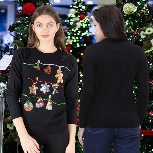 NOROZE Women's Christmas Tops Sweatshirts Sequin Jingle Bells HoHoHo Pug Mrs Claus Xmas Jumper