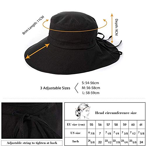 Comhats Ladies Sun Hat Foldable UPF 50 Wide Brim with Neck Protection Summer Spring UV Cotton Safari Gardening Walking Hat with Chin Strap Beige Small