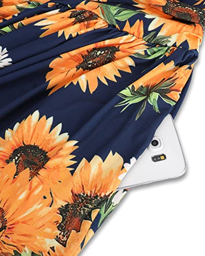 OUGES Women's Summer Casual V Neck Short Sleeve Floral Pattern Wrap Ladies Maxi Long Dress with Pockets