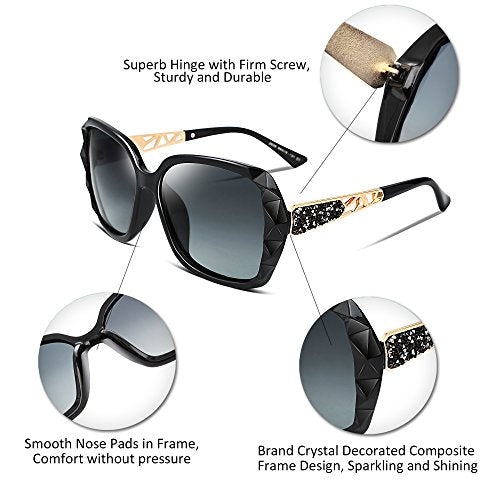 FEISEDY Oversized Polarised Square Sunglasses Sparkling Composite Large Frame Ladies Sunglasses Classic Womens Sunglasses