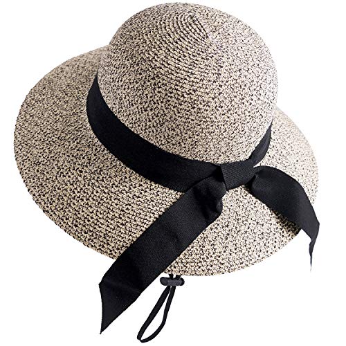 FURTALK Womens Beach Sun Straw Hat UV UPF50 Travel Foldable Brim Summer UV Hat