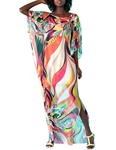 Bsubseach Chiffon Print Shirt Dress Beach Cover Up Loose Turn Down Collar Long Sleeve Bikini Kaftan Cover Ups for Swimwear Women