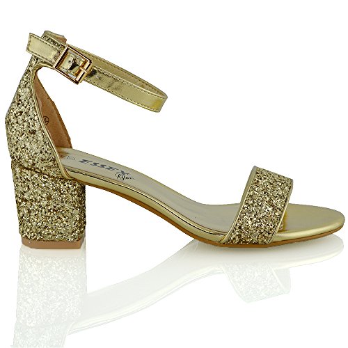 Womens Low Mid Heel Block Peep Toe Ladies Ankle Strap Party Strappy Sandals Shoes