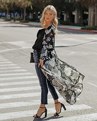 Women Swimsuit Cover Up Bathing Suit Kimono Long Beach Dress Floral Lace Bikini Swim Coverup Sun Protection Clothing