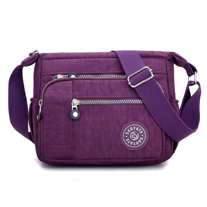 Womens Multi Pocket Casual Canvas Crossbody Bag Travel Purse Messenger Handbag for Shopping Hiking Daily Use
