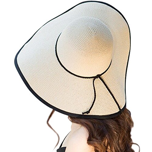 Lanzom Womens 5.5 Inches Wide Brim Straw Hat Floppy Foldable Roll up Cap Beach Sun Hat