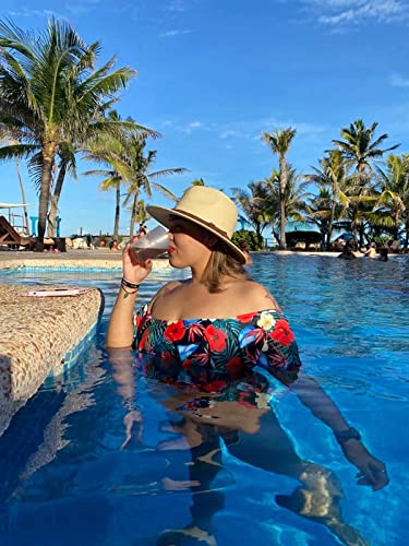 FURTALK Sun Hats for Women Men, Adjustable Summer Panama Fedora Wide Brim Hat UV UPF 50+,Foldable Packable Straw Beach Hat Beige