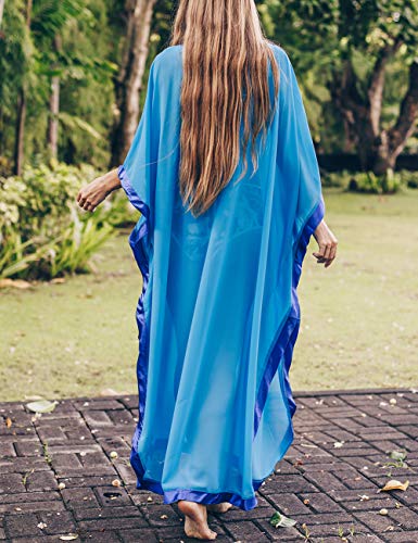 Bsubseach Chiffon Print Shirt Dress Beach Cover Up Loose Turn Down Collar Long Sleeve Bikini Kaftan Cover Ups for Swimwear Women