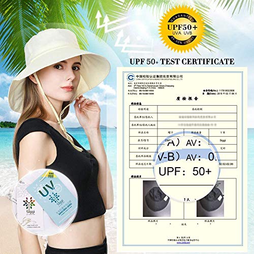 Comhats Ladies Sun Hat Foldable UPF 50 Wide Brim with Neck Protection Summer Spring UV Cotton Safari Gardening Walking Hat with Chin Strap Beige Small
