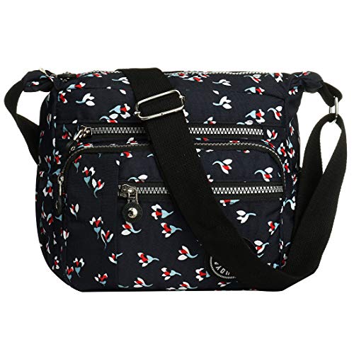 Womens Multi Pocket Casual Canvas Crossbody Bag Travel Purse Messenger Handbag for Shopping Hiking Daily Use