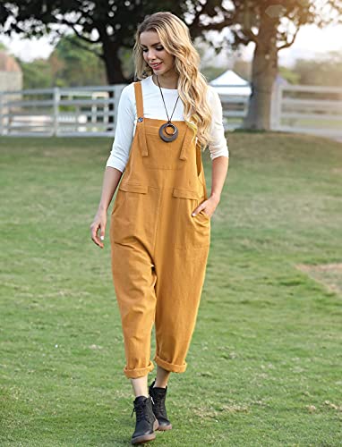 YESNO Women's Dungarees Loose Casual Plus Size Lightweight Sleeveless Overall Long Jumpsuit Playsuit Trousers Pants Dungarees