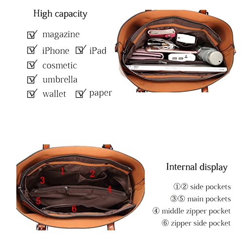 Aileese Womens Soft Leather Handbags Large Capacity Retro Vintage Top-Handle Casual Tote Shoulder Bags