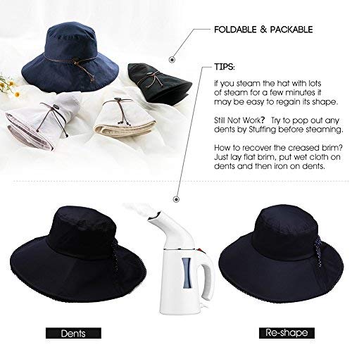 Comhats Ladies Sun Hat Foldable UPF 50 Wide Brim with Neck Protection Summer Spring UV Cotton Safari Gardening Walking Hat with Chin Strap Beige Small